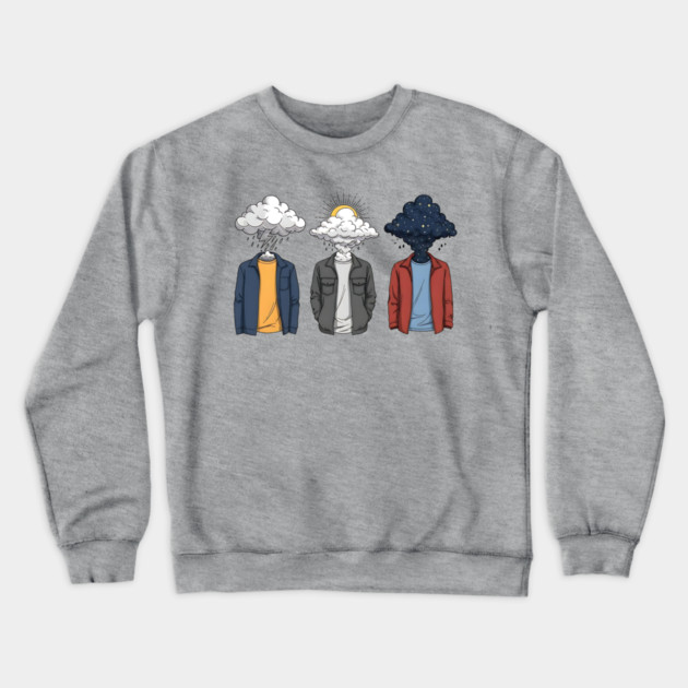 Weather Heads Storm Sun and Stars Surreal Art Crewneck Sweatshirt by Designed By Marty