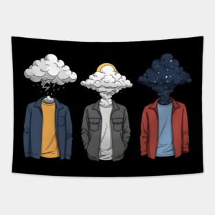 Weather Heads Storm Sun and Stars Surreal Art Tapestry