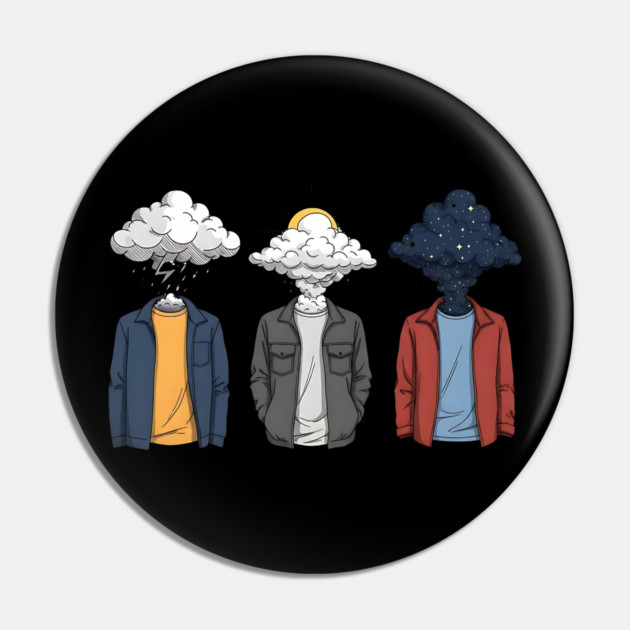 Weather Heads Storm Sun and Stars Surreal Art Pin by Designed By Marty