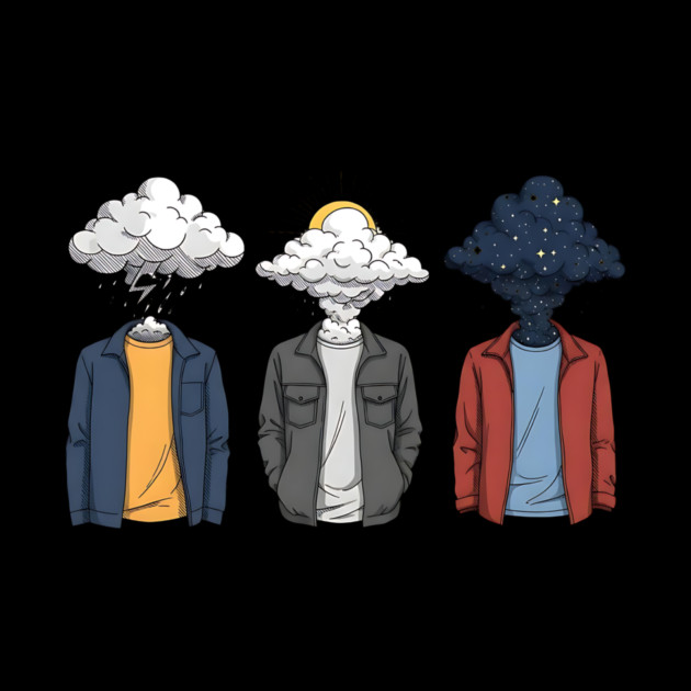 Weather Heads Storm Sun and Stars Surreal Art by Designed By Marty