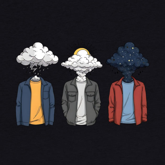 Weather Heads Storm Sun and Stars Surreal Art by Designed By Marty