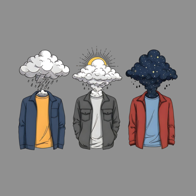 Weather Heads Storm Sun and Stars Surreal Art by Designed By Marty