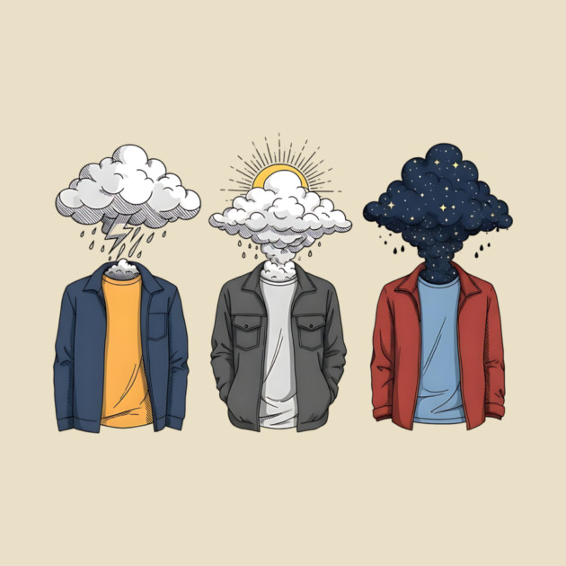 Weather Heads Storm Sun and Stars Surreal Art by Designed By Marty