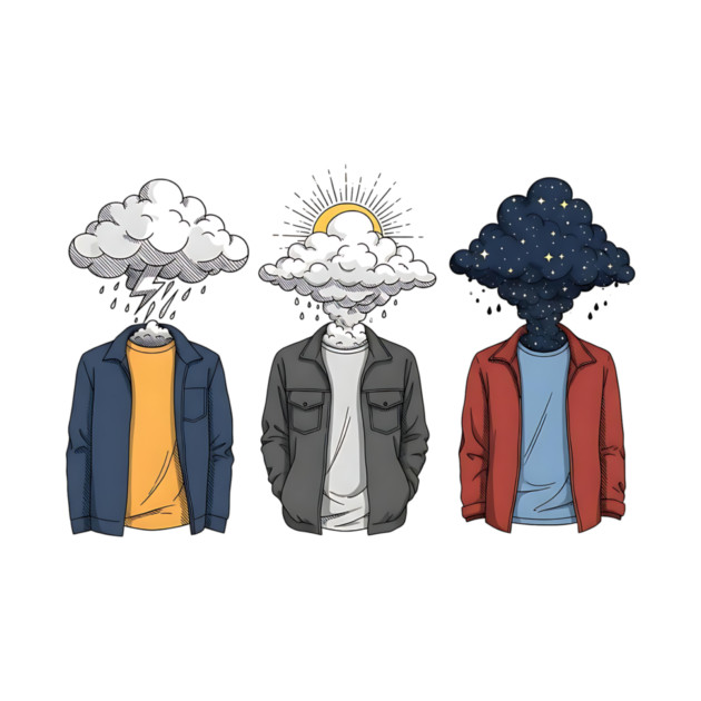 Weather Heads Storm Sun and Stars Surreal Art by Designed By Marty