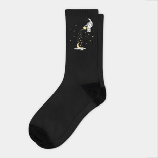 Lunar Botanist Astronaut Watering Moon and Stars Socks