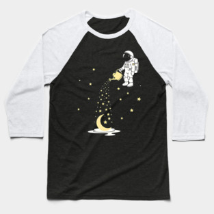 Lunar Botanist Astronaut Watering Moon and Stars Baseball T-Shirt