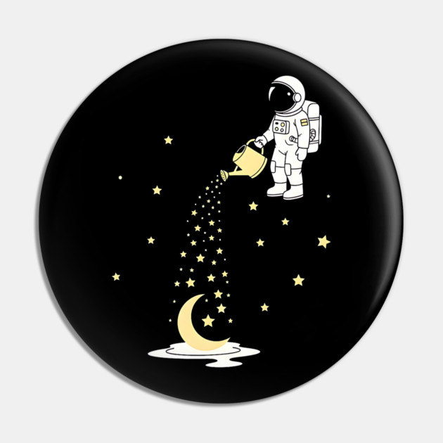 Lunar Botanist Astronaut Watering Moon and Stars Pin by Designed By Marty