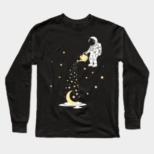Lunar Botanist Astronaut Watering Moon and Stars Long Sleeve T-Shirt