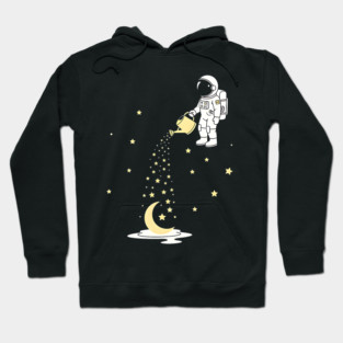 Lunar Botanist Astronaut Watering Moon and Stars Hoodie