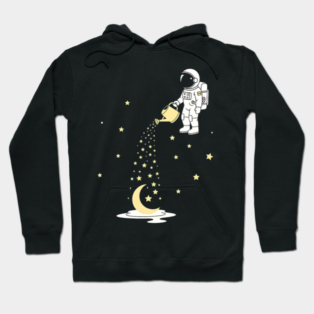 Lunar Botanist Astronaut Watering Moon and Stars Hoodie by Designed By Marty