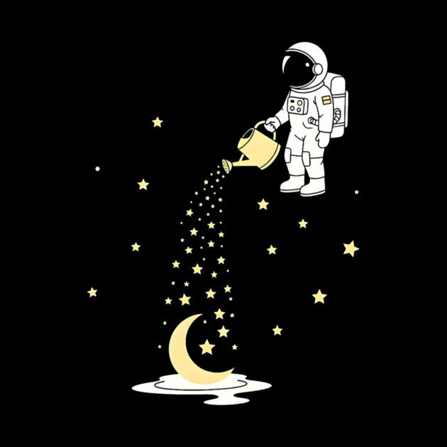 Lunar Botanist Astronaut Watering Moon and Stars by Designed By Marty
