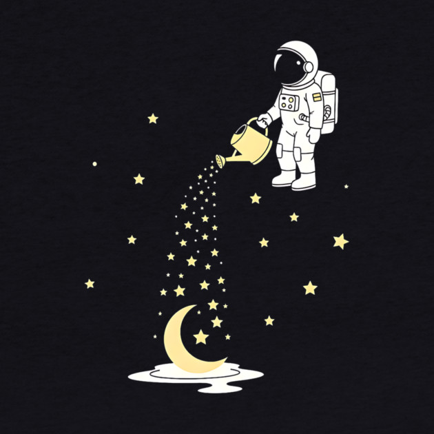 Lunar Botanist Astronaut Watering Moon and Stars by Designed By Marty