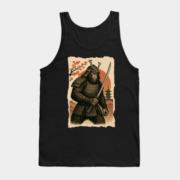 Sasquatch Bigfoot Samurai Katana, Japanese Mythical Warrior Vintage Design Tank Top by Pixel Threads 