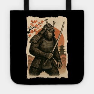 Sasquatch Bigfoot Samurai Katana, Japanese Mythical Warrior Vintage Design Tote