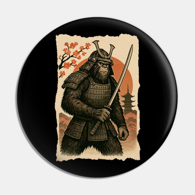 Sasquatch Bigfoot Samurai Katana, Japanese Mythical Warrior Vintage Design Pin by Pixel Threads 
