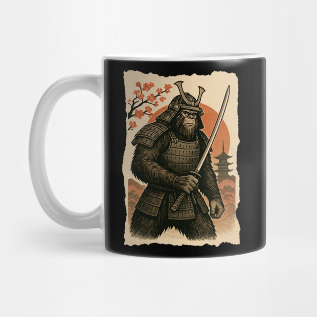 Sasquatch Bigfoot Samurai Katana, Japanese Mythical Warrior Vintage Design by Pixel Threads 