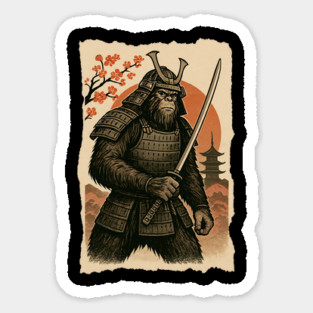 Sasquatch Bigfoot Samurai Katana, Japanese Mythical Warrior Vintage Design Magnet