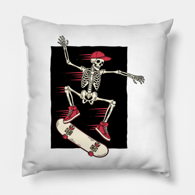 Rad Skeleton Skateboarder Shredding Pillow by enrynz