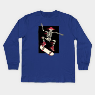 Rad Skeleton Skateboarder Shredding Kids Long Sleeve T-Shirt