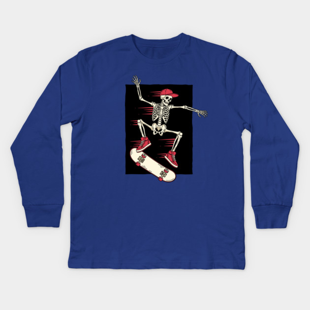 Rad Skeleton Skateboarder Shredding Kids Long Sleeve T-Shirt by enrynz