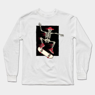 Rad Skeleton Skateboarder Shredding Long Sleeve T-Shirt