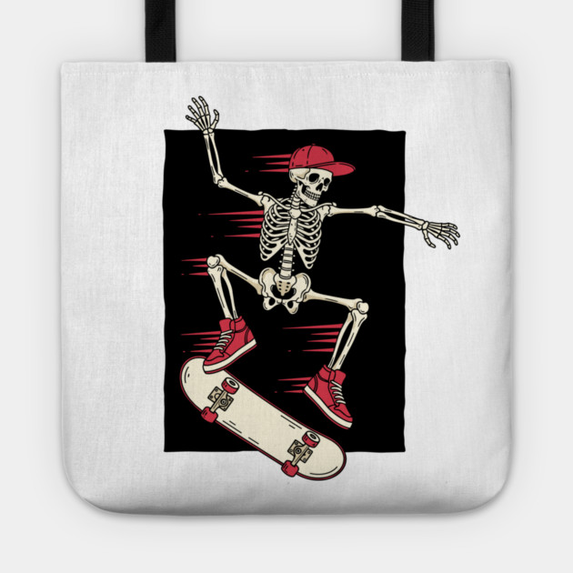 Rad Skeleton Skateboarder Shredding Tote by enrynz