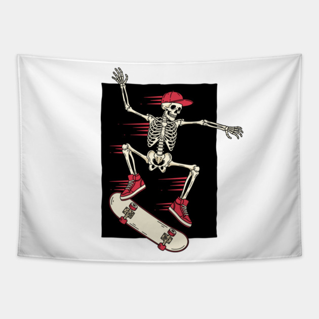 Rad Skeleton Skateboarder Shredding Tapestry by enrynz