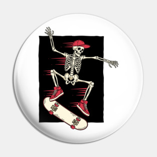 Rad Skeleton Skateboarder Shredding Pin