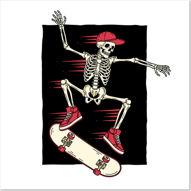 Rad Skeleton Skateboarder Shredding Wall Art by enrynz