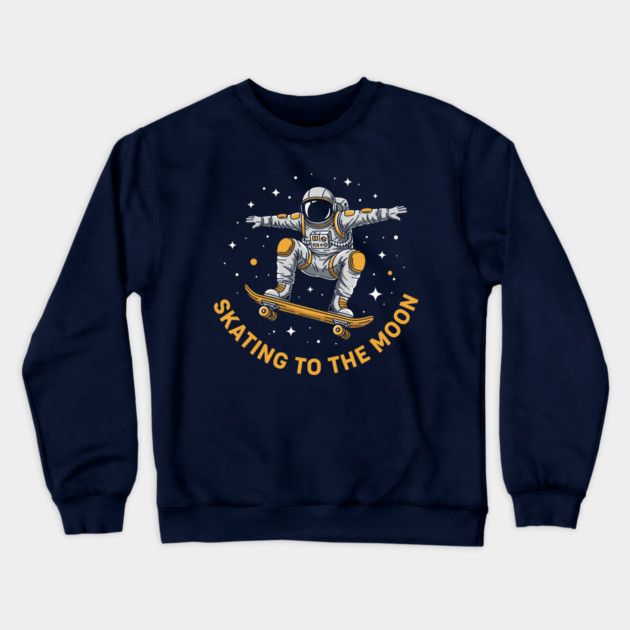 Skating To The Moon Astronaut Crewneck Sweatshirt by enrynz
