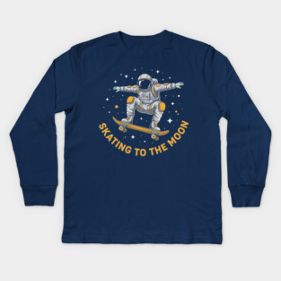 Skating To The Moon Astronaut Kids Long Sleeve T-Shirt
