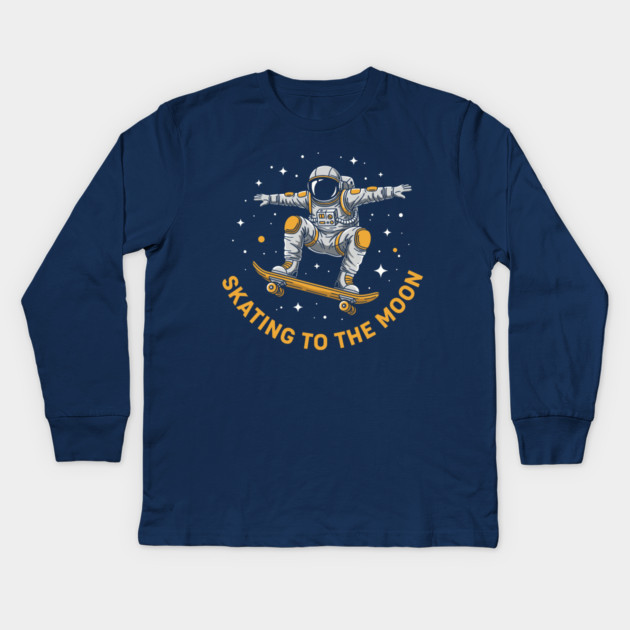 Skating To The Moon Astronaut Kids Long Sleeve T-Shirt by enrynz