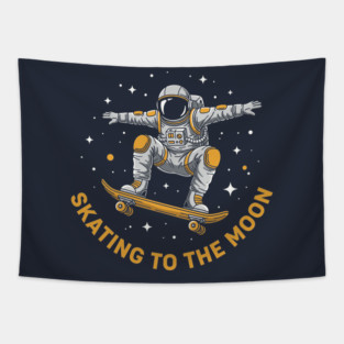 Skating To The Moon Astronaut Tapestry