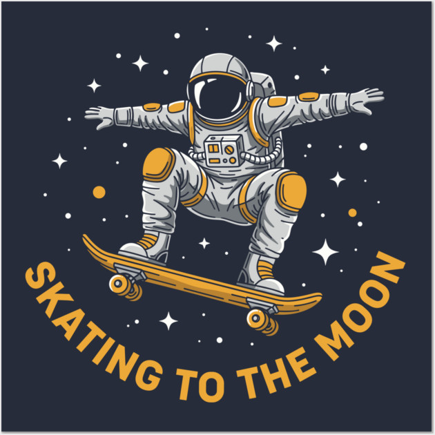 Skating To The Moon Astronaut Wall Art by enrynz