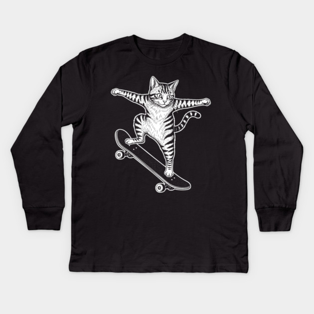 Rad Skateboarding Cat Kids Long Sleeve T-Shirt by enrynz