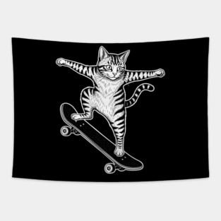 Rad Skateboarding Cat Tapestry