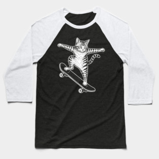 Rad Skateboarding Cat Baseball T-Shirt
