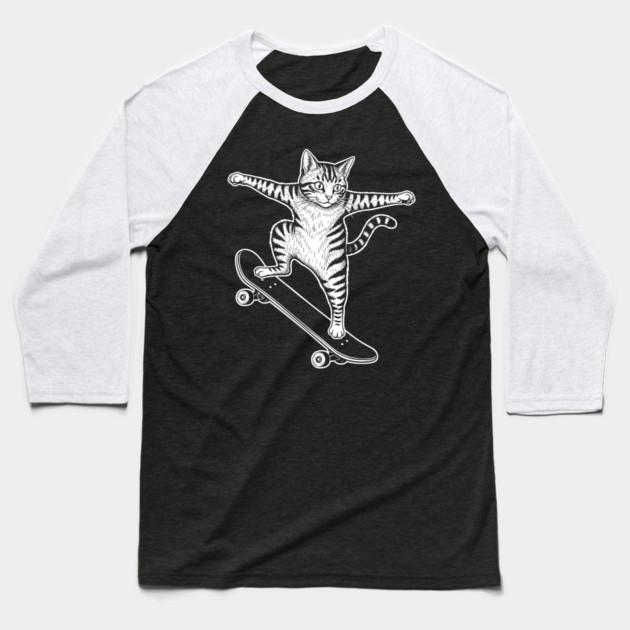 Rad Skateboarding Cat Baseball T-Shirt by enrynz