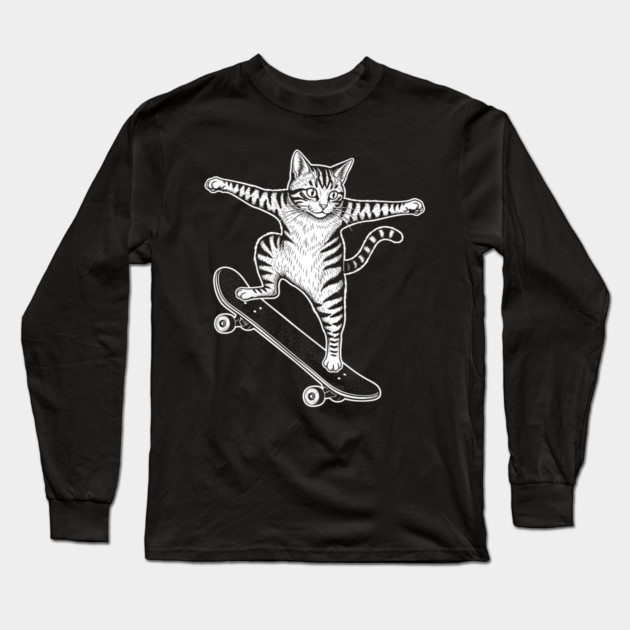 Rad Skateboarding Cat Long Sleeve T-Shirt by enrynz