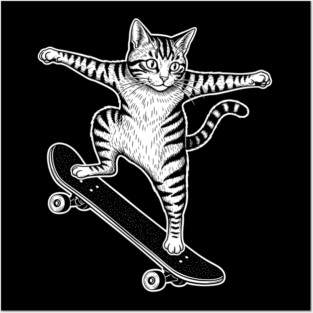 Rad Skateboarding Cat Posters and Art