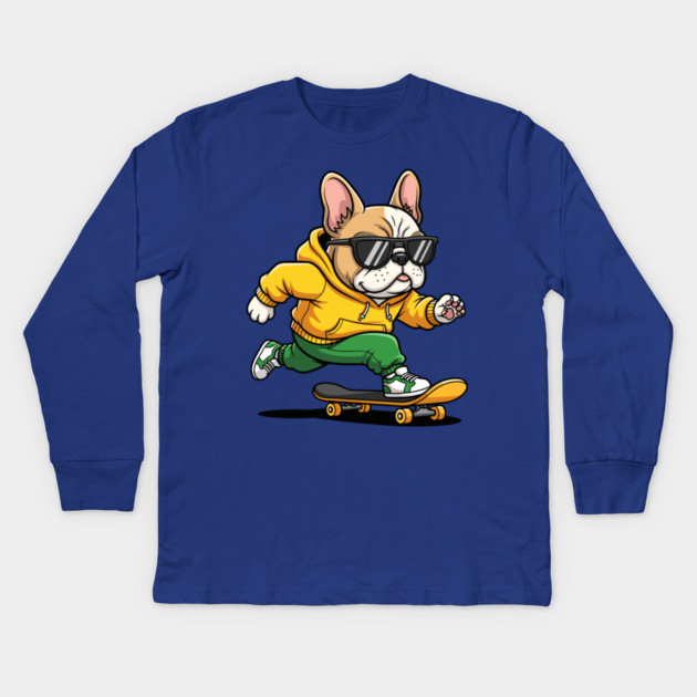 Rad French Bulldog Skater Kids Long Sleeve T-Shirt by enrynz