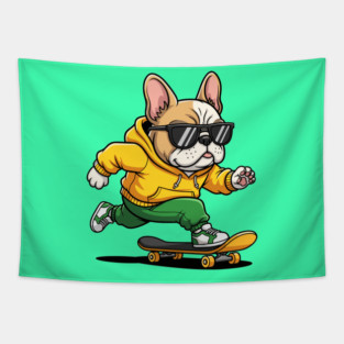 Rad French Bulldog Skater Tapestry