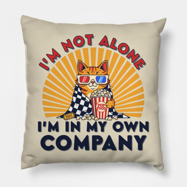 Introvert Cat 'I'm Not Alone' Popcorn Movie Night Pillow by enrynz