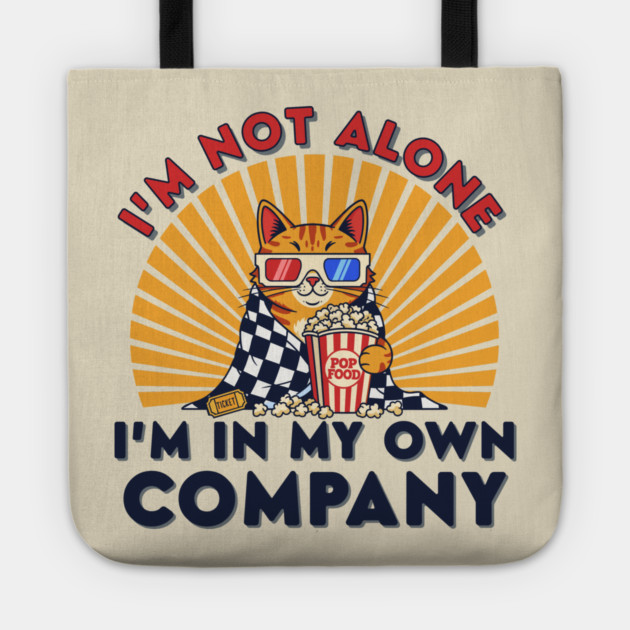 Introvert Cat 'I'm Not Alone' Popcorn Movie Night Tote by enrynz