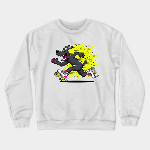 Speedy Grinning Dog Roller Skating Frenzy! Crewneck Sweatshirt by enrynz