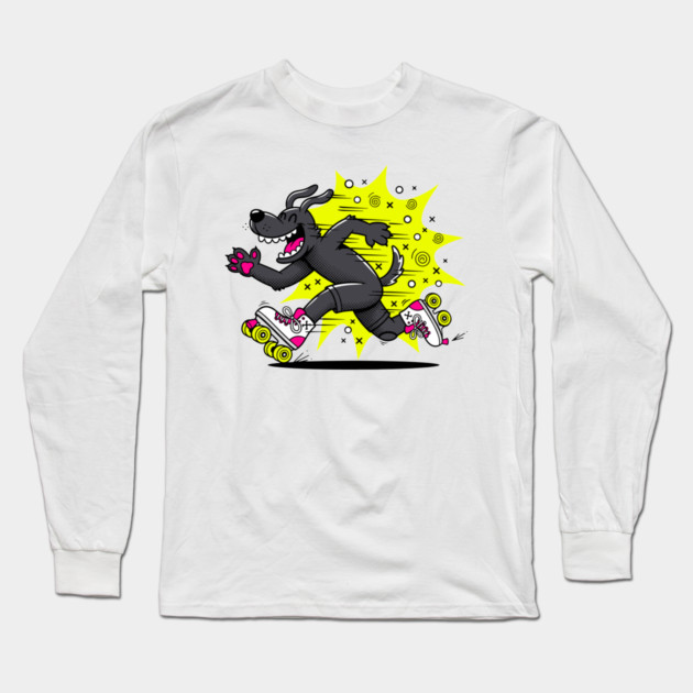 Speedy Grinning Dog Roller Skating Frenzy! Long Sleeve T-Shirt by enrynz