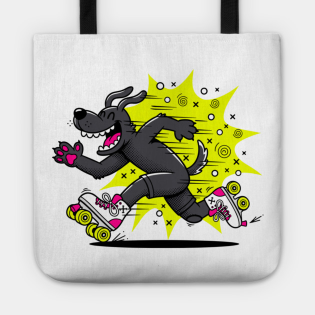 Speedy Grinning Dog Roller Skating Frenzy! Tote by enrynz