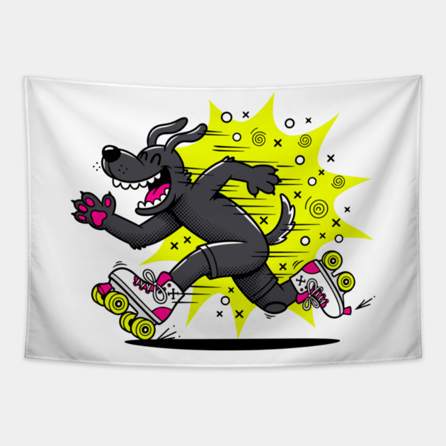 Speedy Grinning Dog Roller Skating Frenzy! Tapestry by enrynz
