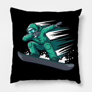 Dabbing Skeleton Snowboarder Pillow