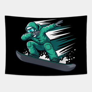 Dabbing Skeleton Snowboarder Tapestry